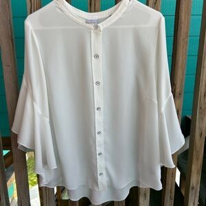Whimsy Equestrian Ethereal Cabi Blouse Large White Button Up Flowy Boho Hippie